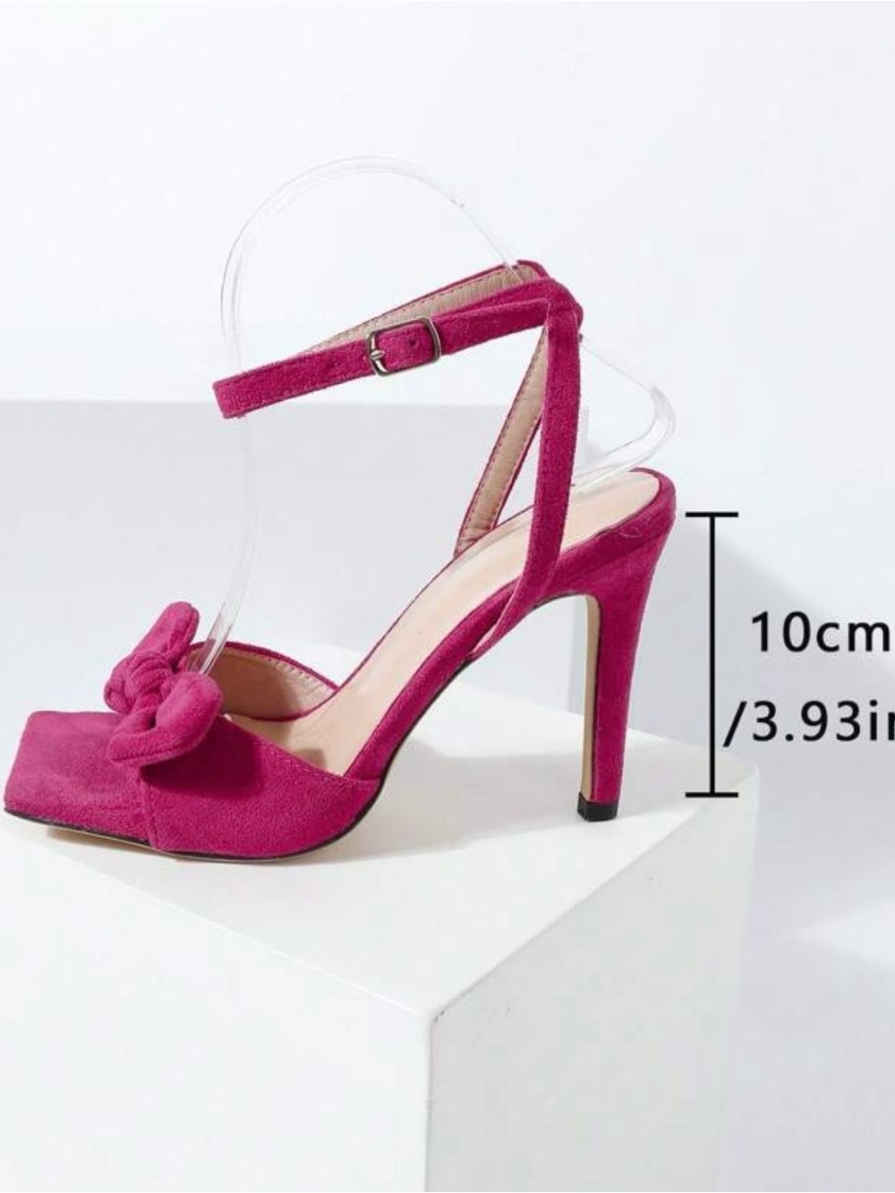 Hot Pink Bow-Accent Women's Ankle Strap Heels